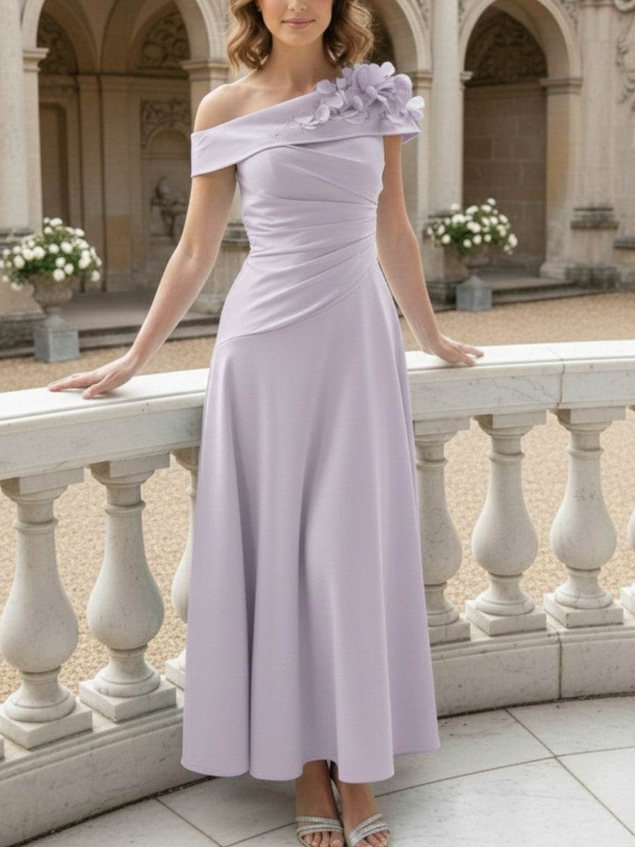 A-Line/Princess Off-the-Shoulder Mother of the Bride Dresses Ankle-Length Floral Sleeveless with 3D Flower