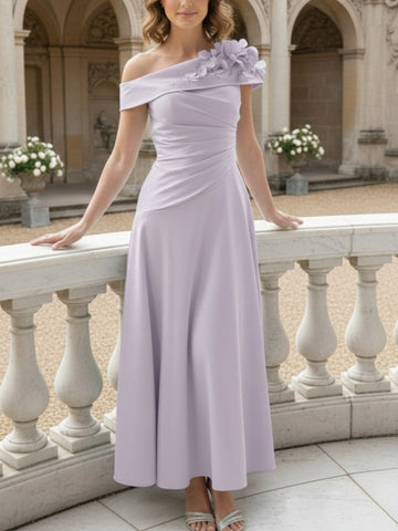 A-Line/Princess Off-the-Shoulder Mother of the Bride Dresses Ankle-Length Floral Sleeveless with 3D Flower