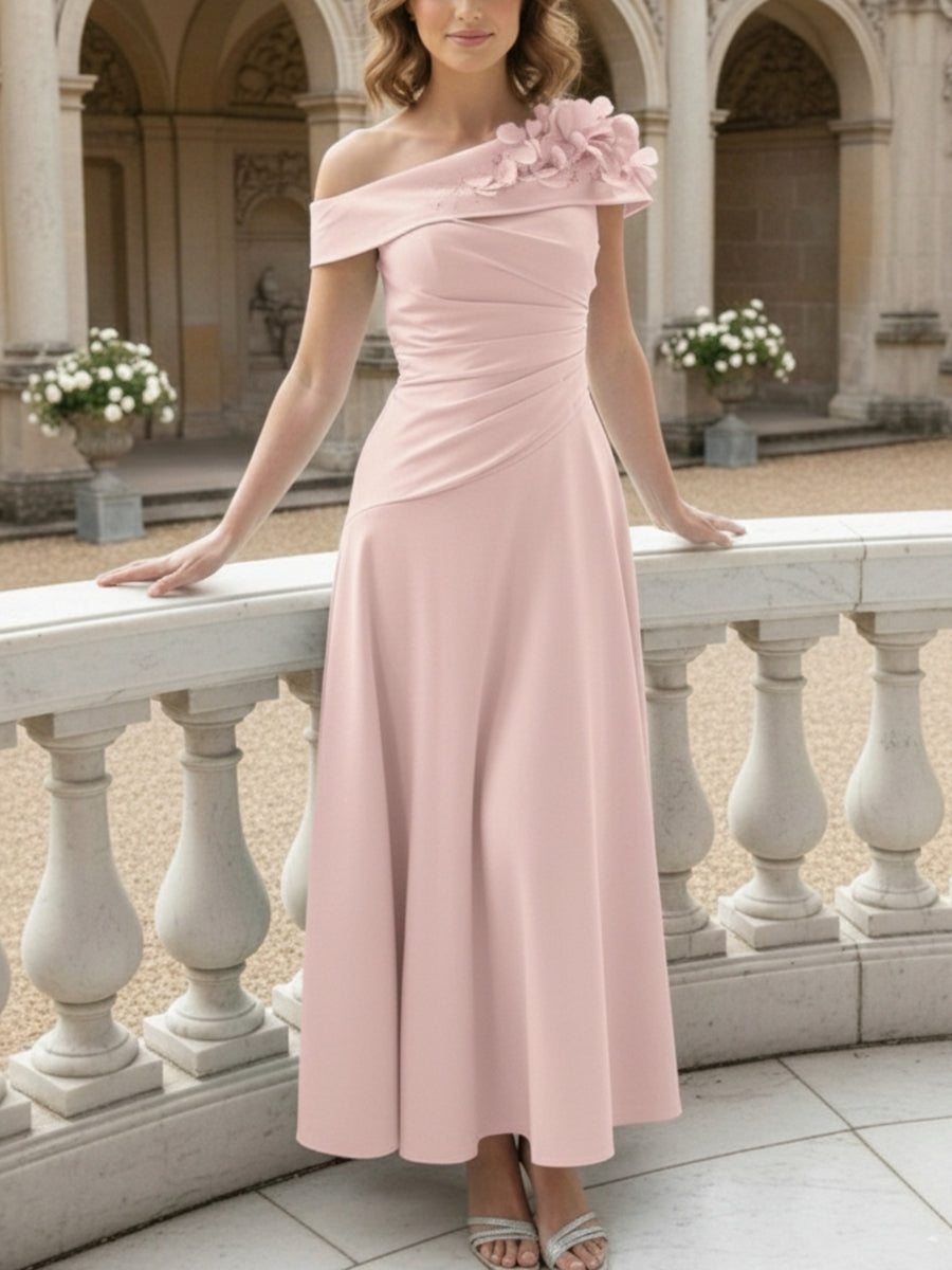A-Line/Princess Off-the-Shoulder Mother of the Bride Dresses Ankle-Length Floral Sleeveless with 3D Flower