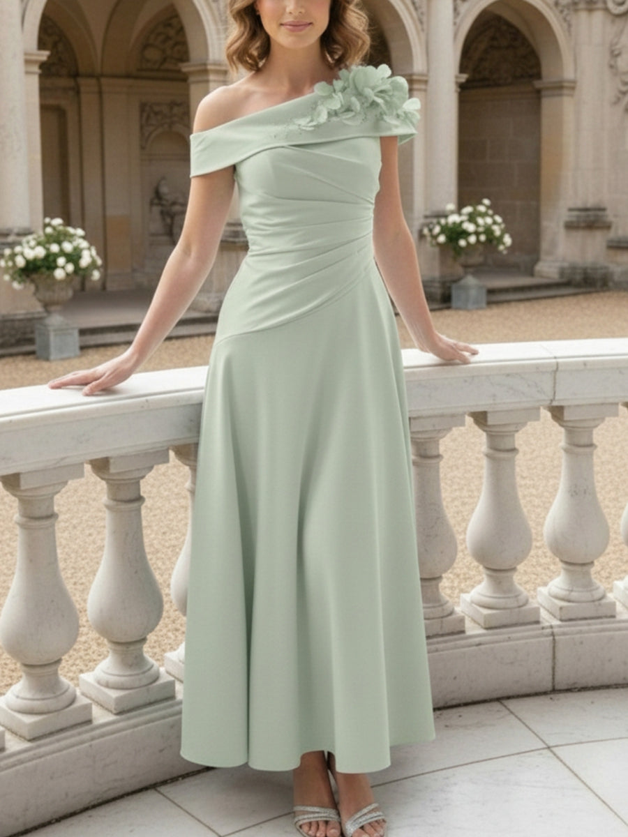 A-Line/Princess Off-the-Shoulder Mother of the Bride Dresses Ankle-Length Floral Sleeveless with 3D Flower