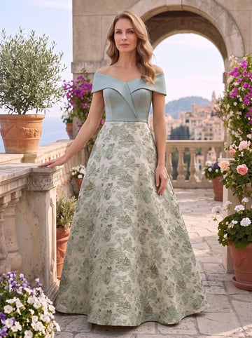 A-Line/Princess Off-the-Shoulder Mother of the Bride Dresses Satin Sleeveless Floor-Length Floral