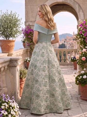 A-Line/Princess Off-the-Shoulder Mother of the Bride Dresses Satin Sleeveless Floor-Length Floral