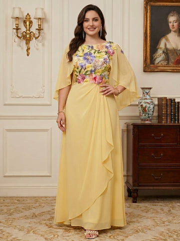 A-Line/Princess Scoop Sleeveless Lace Floral Chiffon Floor-Length Plus Size Mother of the Bride Dresses