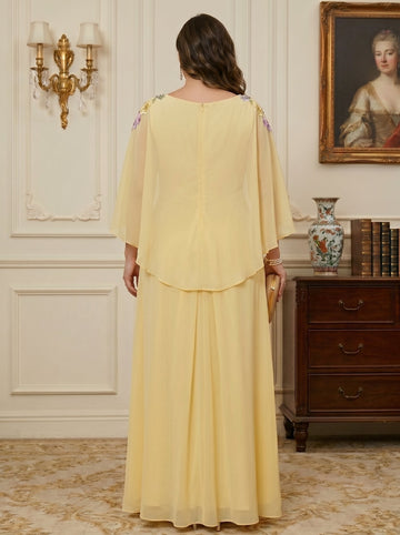 A-Line/Princess Scoop Sleeveless Lace Floral Chiffon Floor-Length Plus Size Mother of the Bride Dresses