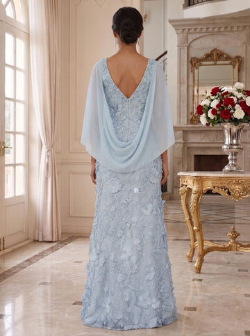 A-Line/Princess Scoop Chiffon Mother of the Bride Dresses Lace Floral Floor-Length Cape Sleeves
