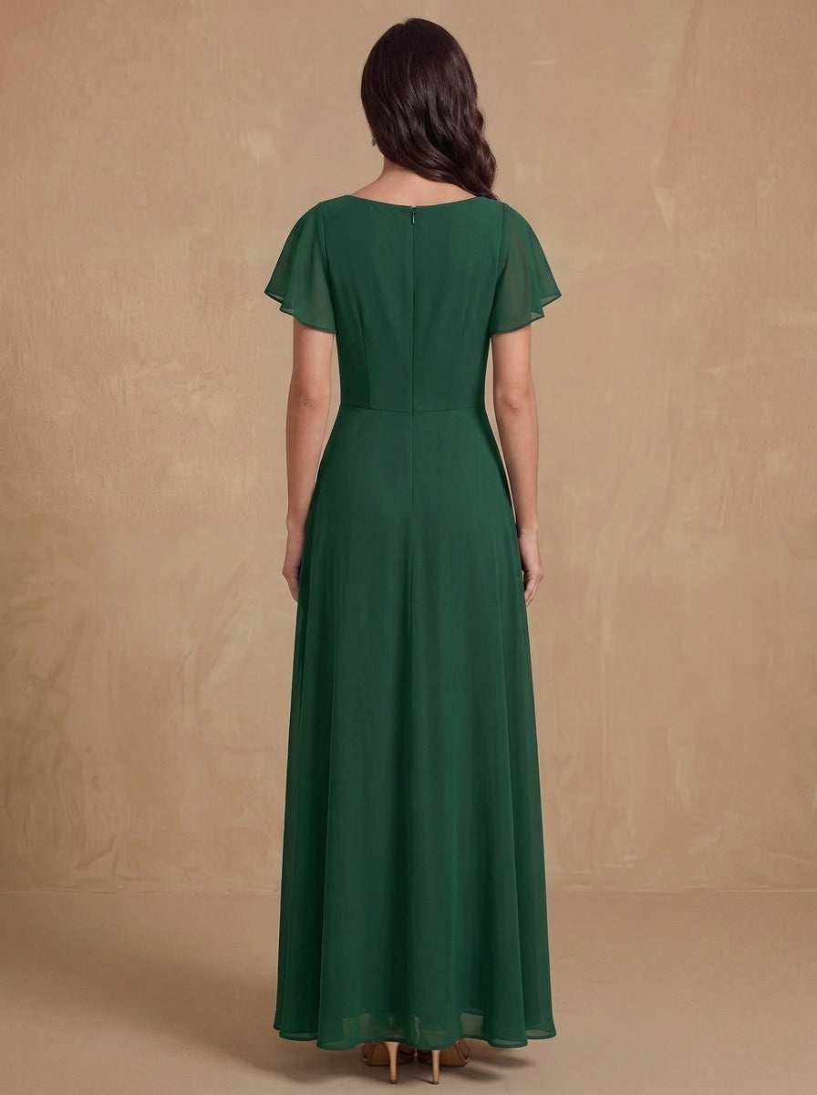 A-Line/Princess Cowl Neck Chiffon Mother of the Bride Dresses Ankle-Length Short Sleeves Ruched