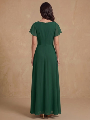 A-Line/Princess Cowl Neck Chiffon Mother of the Bride Dresses Ankle-Length Short Sleeves Ruched
