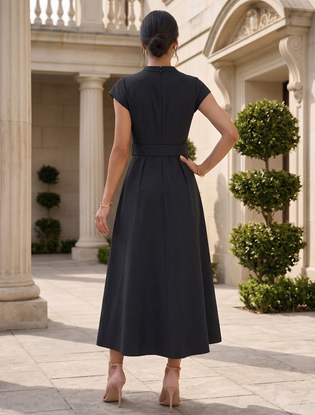 A-Line/Princess V-Neck Satin Mother of the Bride Dresses Floral Short Sleeves Tea Length Belt