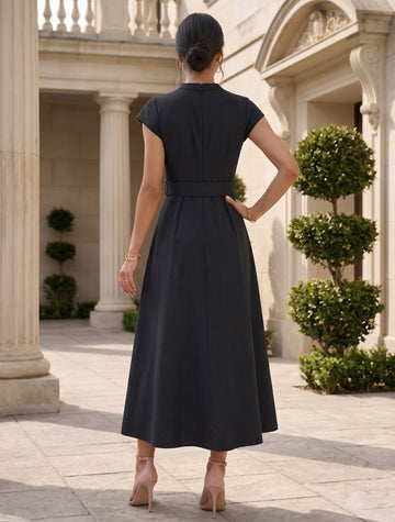 A-Line/Princess V-Neck Satin Mother of the Bride Dresses Floral Short Sleeves Tea Length Belt