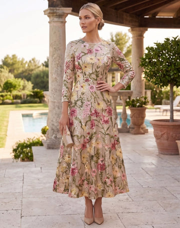 A-Line/Princess Scoop Sequins Mother of the Bride Dresses 3/4 Sleeves Floral Ankle-Length