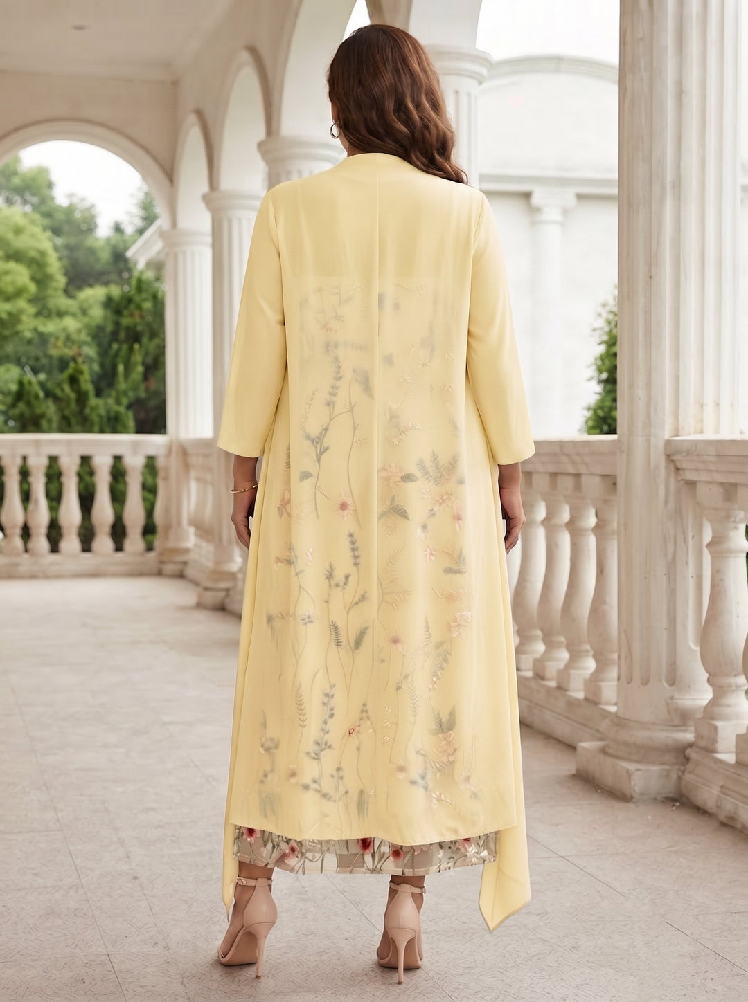 2 Pieces A-Line/Princess Scoop Chiffon Plus Size Mother of the Bride Dresses with Jacket Long Sleeves Ankle-Length Lace Floral
