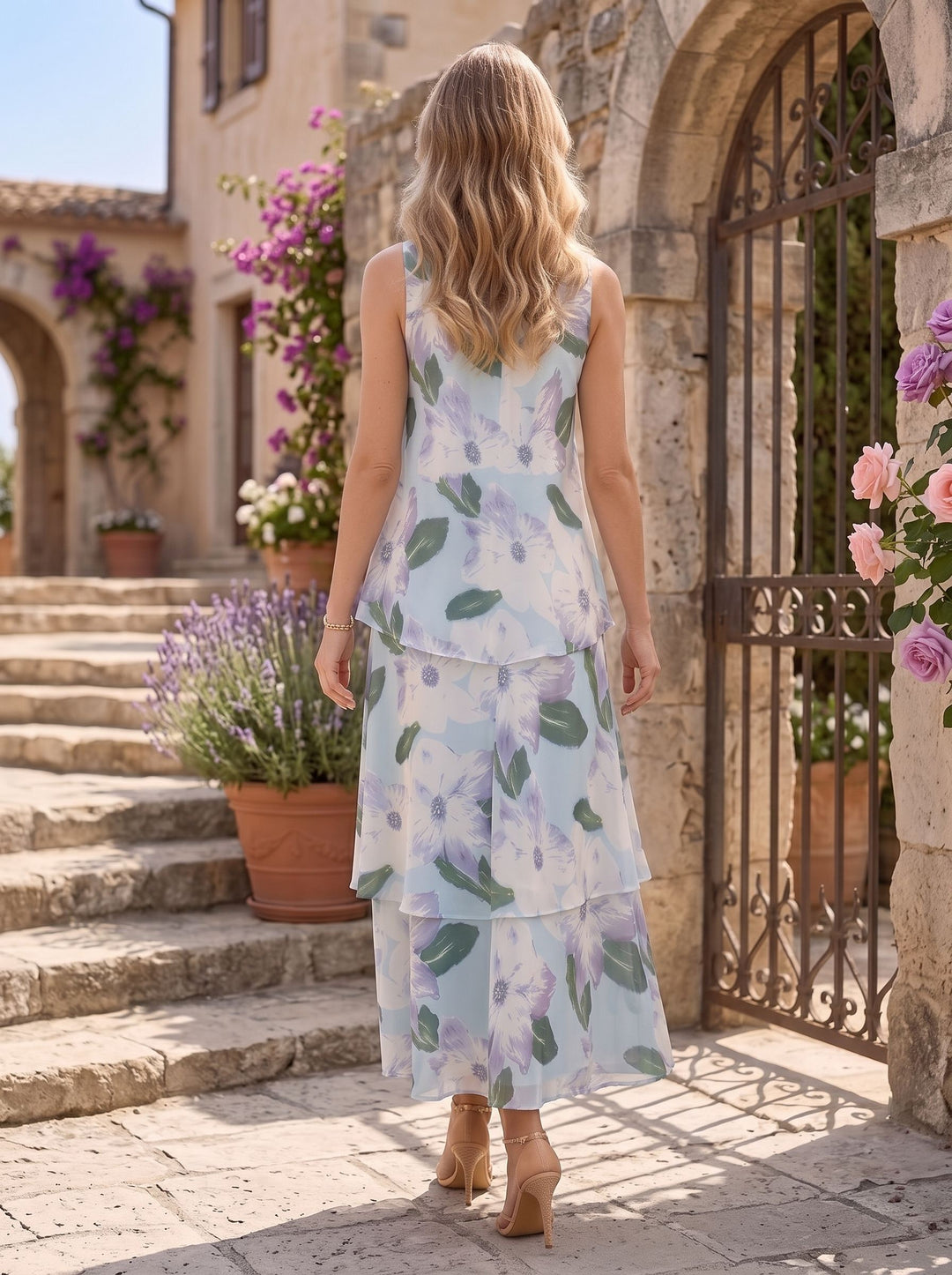 A-Line/Princess V-Neck Chiffon Mother of the Bride Dresses Sleeveless Floral Ankle-Length Ruffles