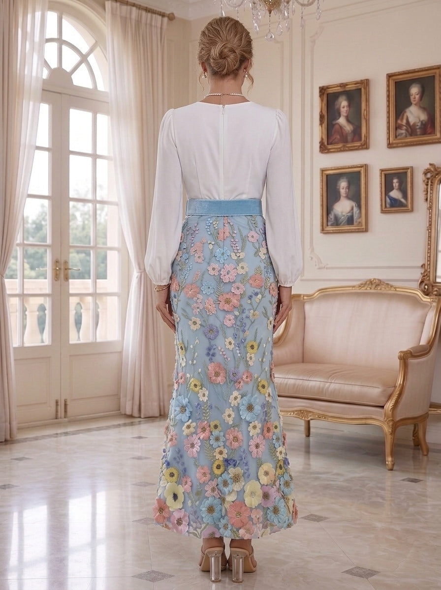 Trumpet/Mermaid V-Neck Taffeta Mother of the Bride Dresses Long Sleeves Ankle-Length Floral Belt