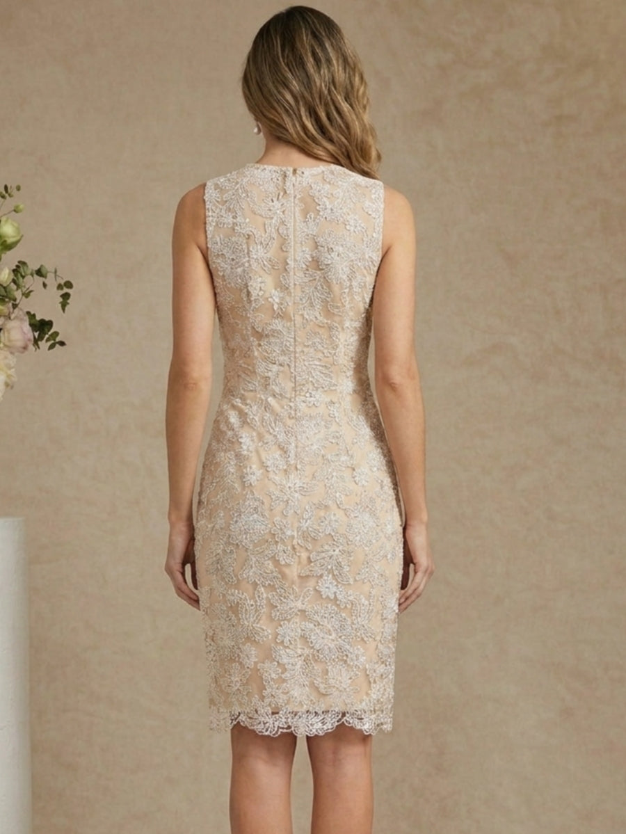 Sheath/Column Scoop Chiffon Mother of the Bride Dresses with Jacket Lace Floral 3/4 Sleeves Knee-Length