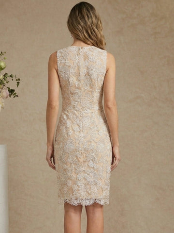 Sheath/Column Scoop Chiffon Mother of the Bride Dresses with Jacket Lace Floral 3/4 Sleeves Knee-Length