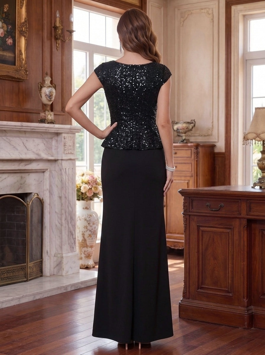 Sheath/Column Square Neck Sequins Mother of the Bride Dresses Cap Sleeves Ankle-Length