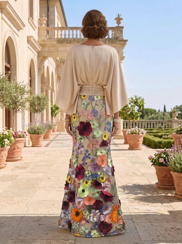 Trumpet/Mermaid Floral Mother Of The Bride Dresses Silk Satin Floor Length 3/4 Sleeves Ruched