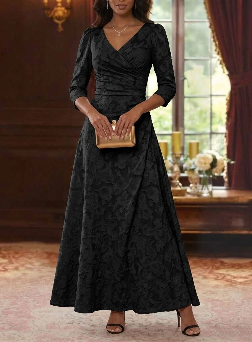 A-Line/Princess V-Neck Chiffon Floral Mother of the Bride Dresses Ankle-Length 3/4 Sleeves Ruched