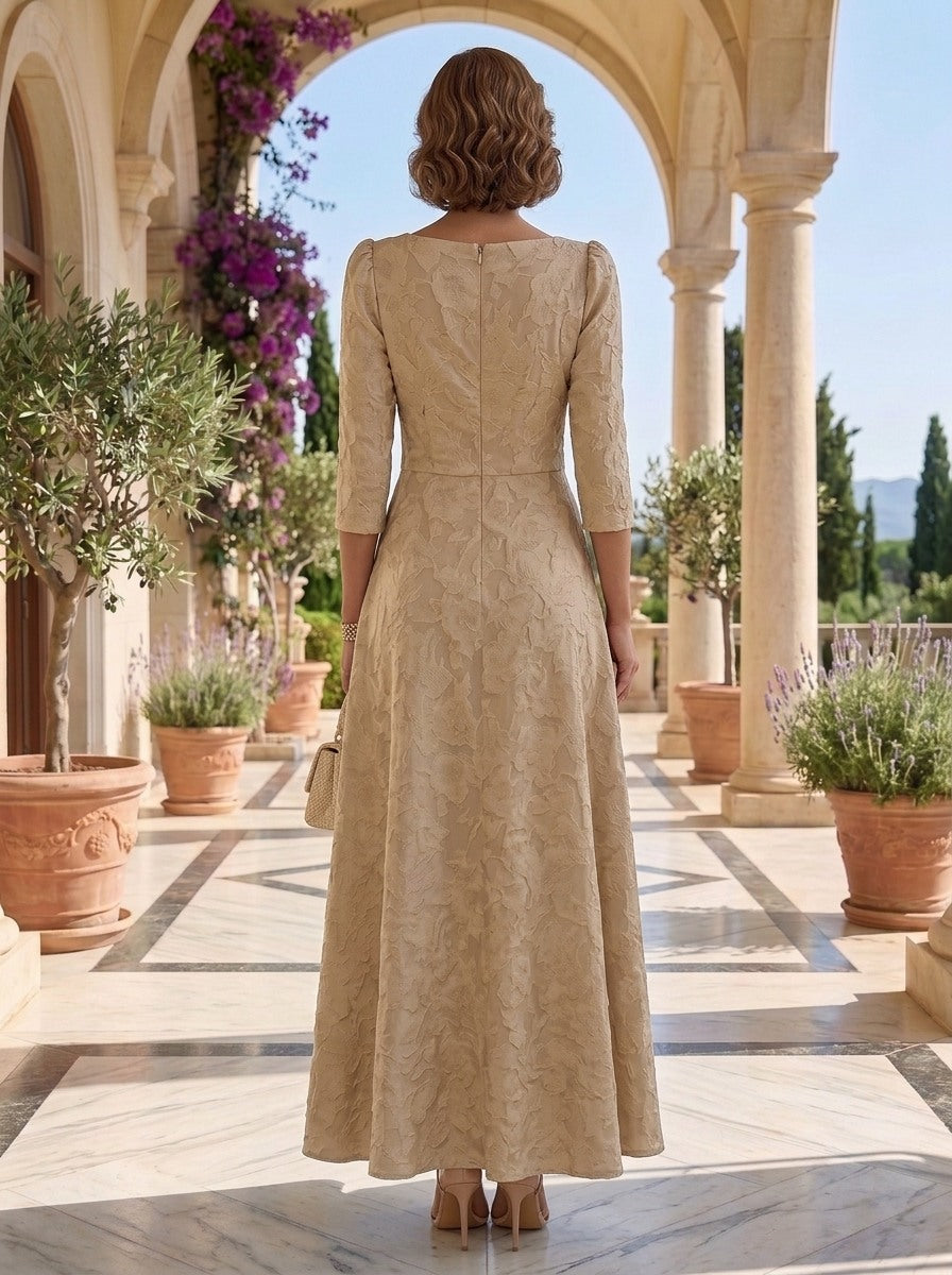 A-Line/Princess V-Neck Chiffon Floral Mother of the Bride Dresses Ankle-Length 3/4 Sleeves Ruched