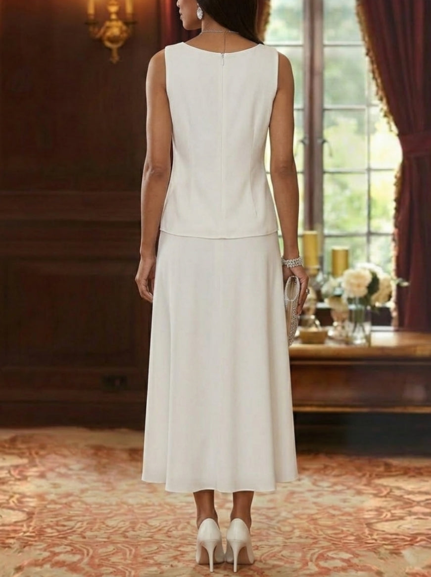 A-Line/Princess Scoop Chiffon Mother of the Bride Dresses with Jacket Sequins Tea-Length 3/4 Sleeves Floral