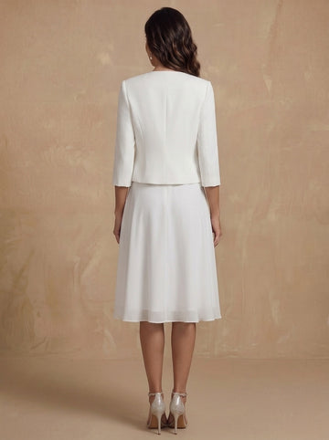 A-Line/Princess Scoop Chiffon Mother of the Bride Dresses with Jacket Lace Floral Tea-Length 3/4 Sleeves