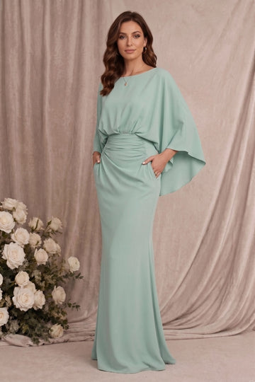 Trumpet/Mermaid Boat Neck Long Sleeves Floor-Length Mother of the Bride Dresses with Pockets