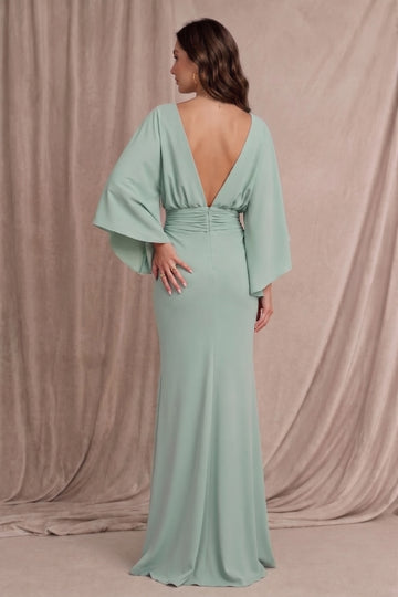 Trumpet/Mermaid Boat Neck Long Sleeves Floor-Length Mother of the Bride Dresses with Pockets