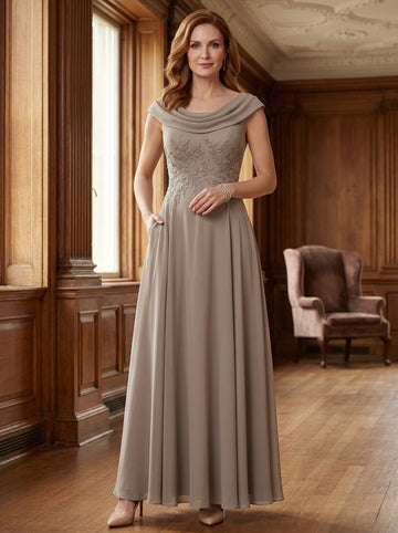 A-Line/Princess Scoop Sleeveless Chiffon Floor-Length Mother of the Bride Dresses