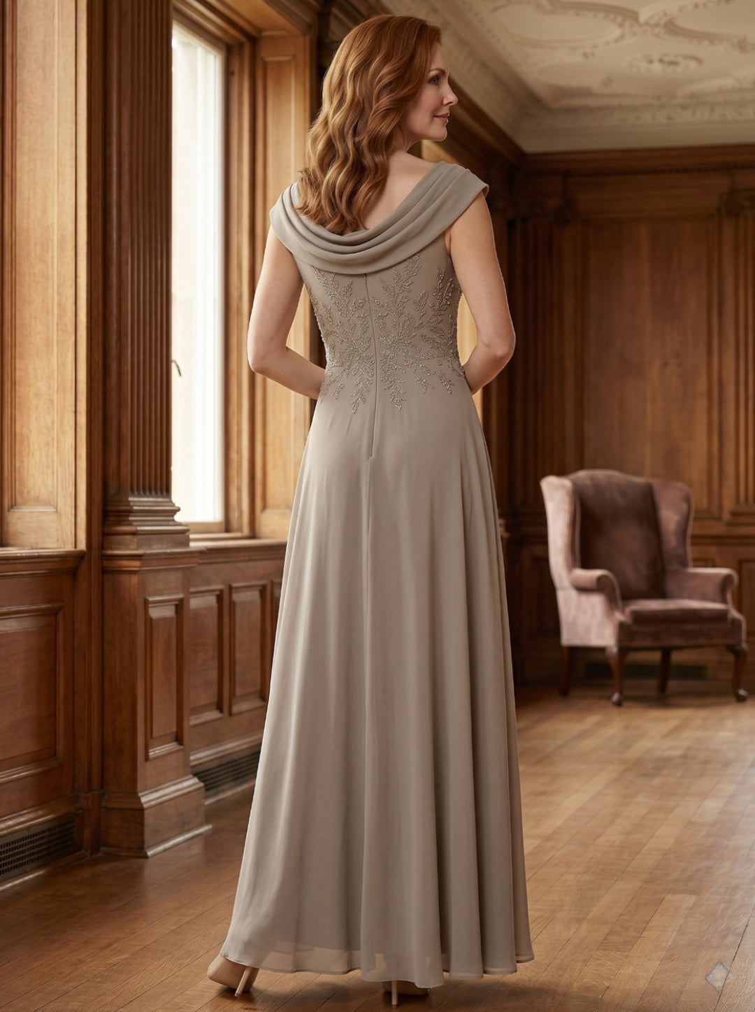 A-Line/Princess Scoop Sleeveless Chiffon Floor-Length Mother of the Bride Dresses