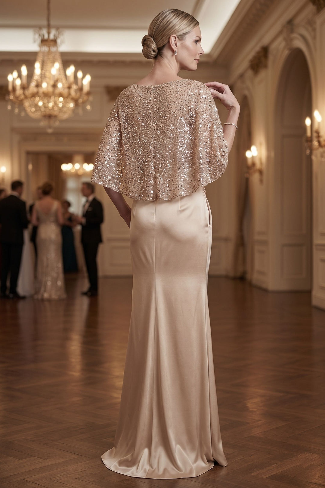 Trumpet/Mermaid Scoop Half Sleeves Imitation Silk Elastic Floor Length Mother of the Bride Dresses