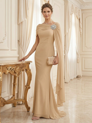 A-Line/Princess Boat Neck Sleeveless Chiffon Floor Length Mother of the Bride Dresses