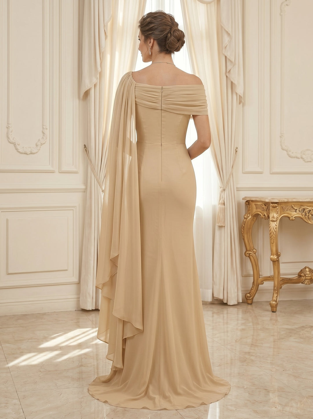 A-Line/Princess Boat Neck Sleeveless Chiffon Floor Length Mother of the Bride Dresses