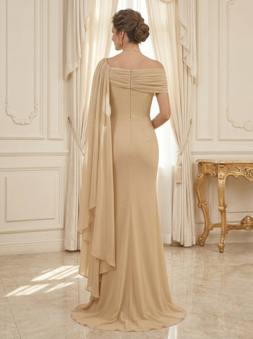 A-Line/Princess Boat Neck Sleeveless Chiffon Floor Length Mother of the Bride Dresses