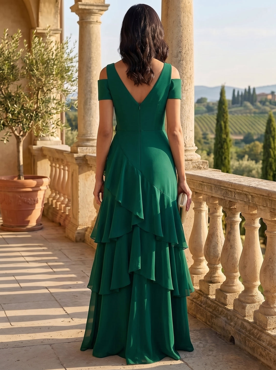 A-Line/Princess V-Neck Short Sleeves Chiffon Mother of the Bride & Groom Dresses Floor-Length Ruffles with 3D Flower