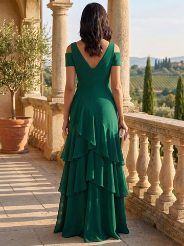 A-Line/Princess V-Neck Short Sleeves Chiffon Mother of the Bride & Groom Dresses Floor-Length Ruffles with 3D Flower