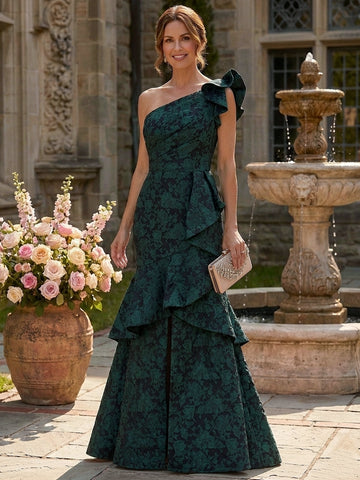 Trumpet/Mermaid One-Shoulder Sleeveless Jacquard Mother of the Bride & Groom Dresses Floor-Length with Ruffles