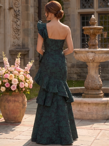 Trumpet/Mermaid One-Shoulder Sleeveless Jacquard Mother of the Bride & Groom Dresses Floor-Length with Ruffles