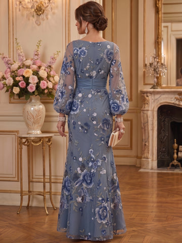 Trumpet/Mermaid Scoop Long Sleeves Lace Embroidery Mother of the Bride & Groom Dresses Floor-Length