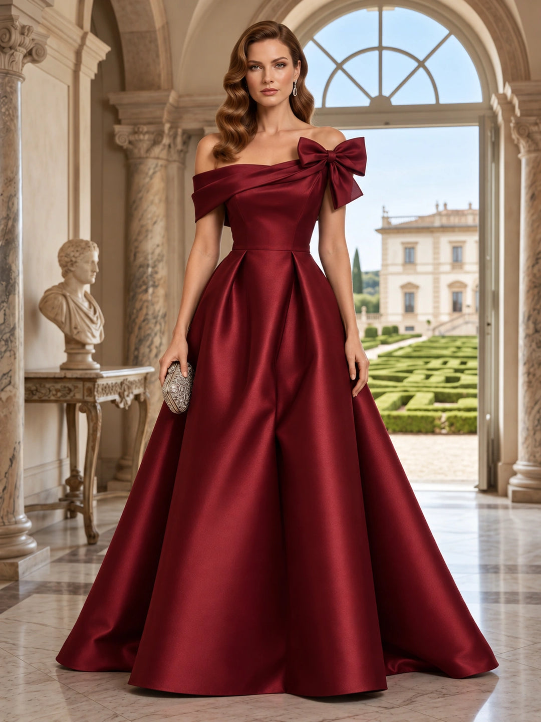 A-Line/Princess Off-the-Shoulder Satin Mother of the Bride & Groom Dresses Floor-Length Sleeveless With Bowknot
