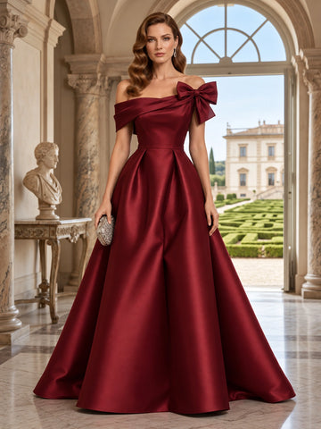 A-Line/Princess Off-the-Shoulder Satin Mother of the Bride & Groom Dresses Floor-Length Sleeveless With Bowknot