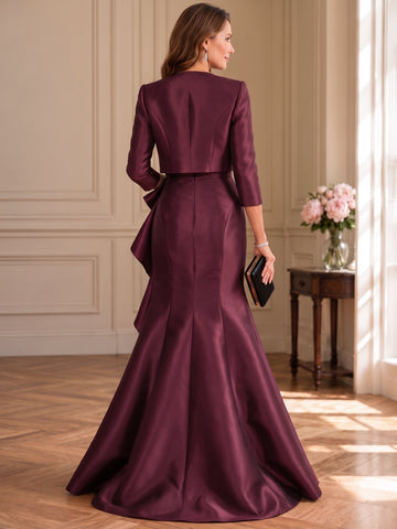 2 Pieces Trumpet/Mermaid Strapless Satin Mother of the Bride & Groom Dresses Floor-Length 3/4 Sleeves & Sleeveless With 3D Flower