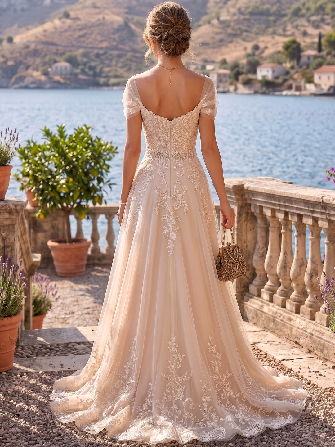 A-Line/Princess Off-the-Shoulder Lace Appliques Mother Of The Bride Dresse Floor-Length Short Sleeves