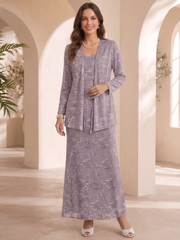 2 Pieces A-Line/Princess Chiffon Mother of the Bride Dresses Scoop Ankle-Length with Sequins & Jacket