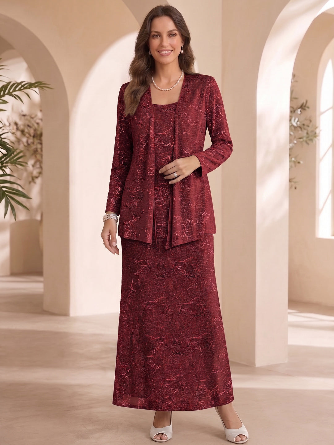 2 Pieces A-Line/Princess Chiffon Mother of the Bride Dresses Scoop Ankle-Length with Sequins & Jacket