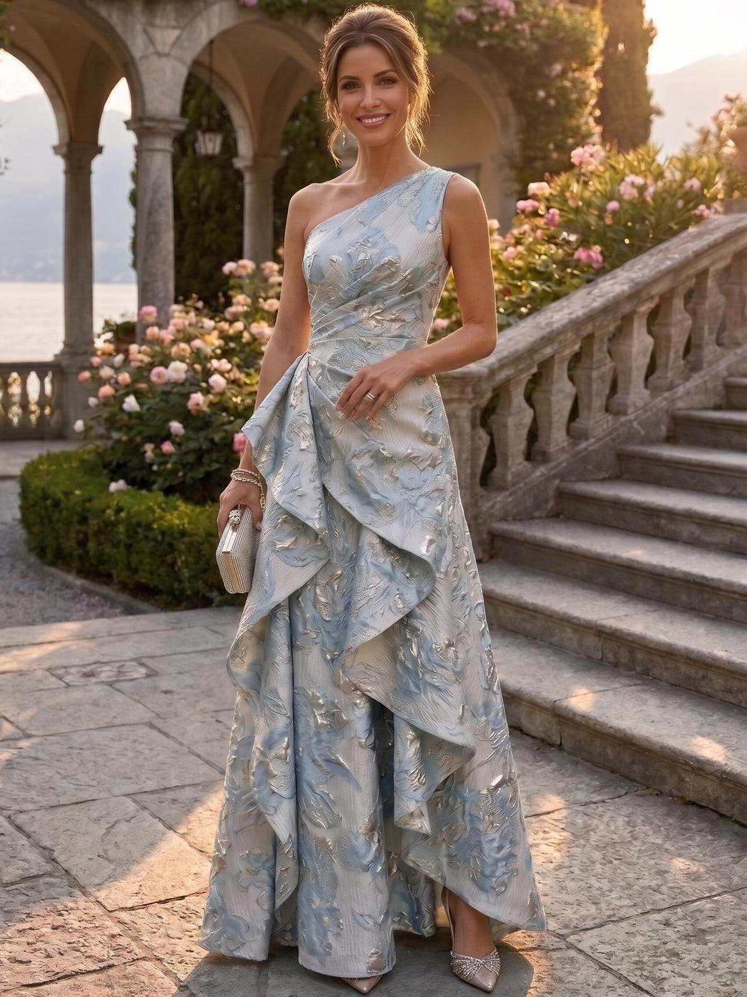A-Line/Princess Jacquard Mother Of The Bride Dresses Floral Floor Length Sleeveless