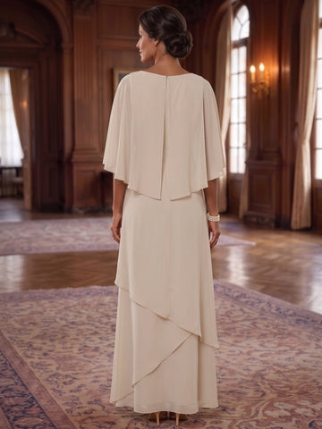 A-Line/Princess Scoop Chiffon Mother of the Bride Dresses Cape Sleeves Floor-Length Floral Sequins