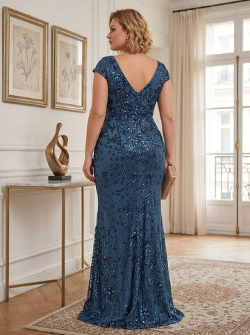 Sheath/Column Plus Size Mother of the Bride Dresses Lace Sequin V-Neck Sleeveless Floor-Length