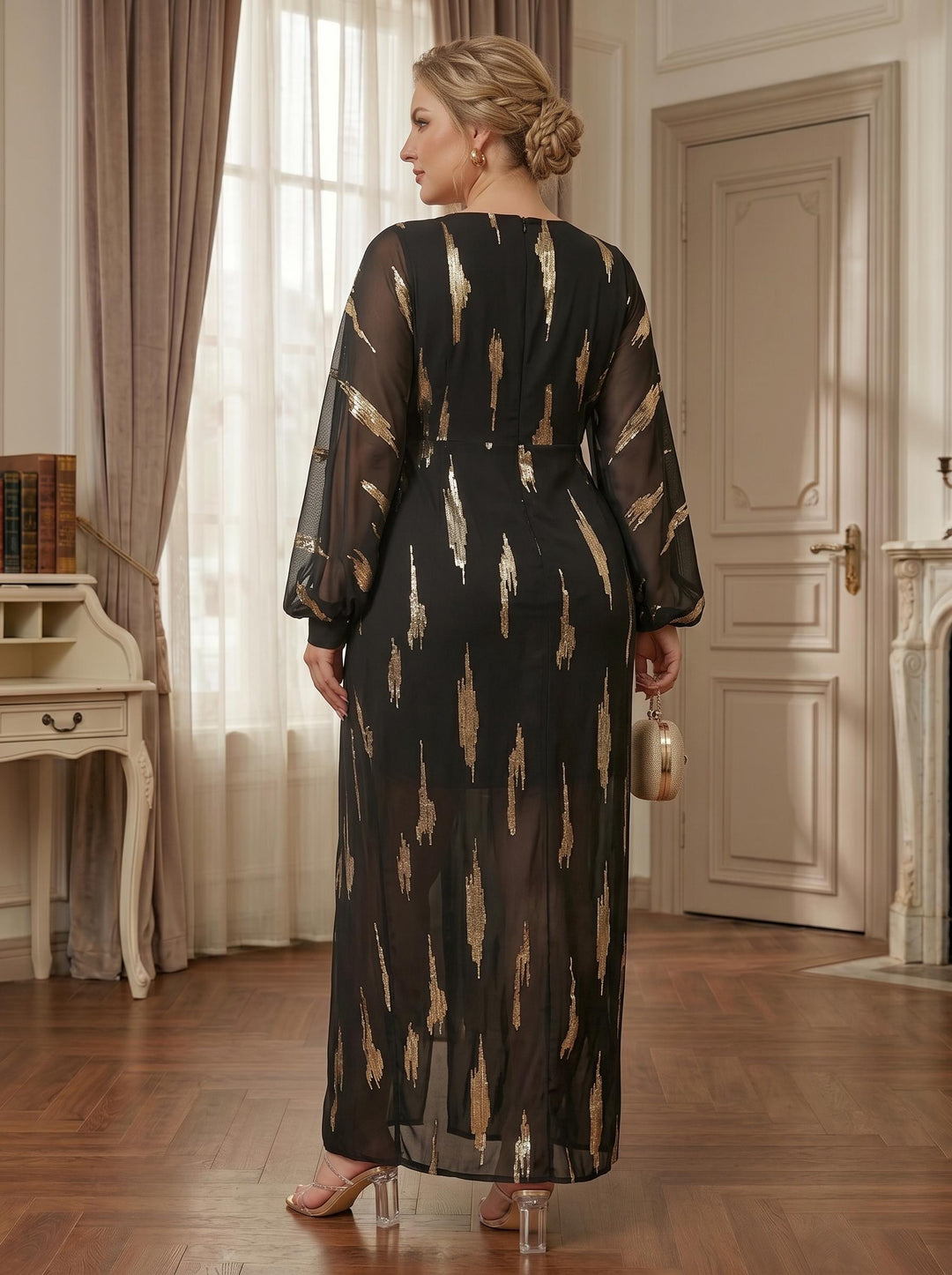 Trumpet/Mermaid Deep V-Neck Chiffon Plus Size Mother of the Bride Dresses Floral Ankle-Length L Sleeves