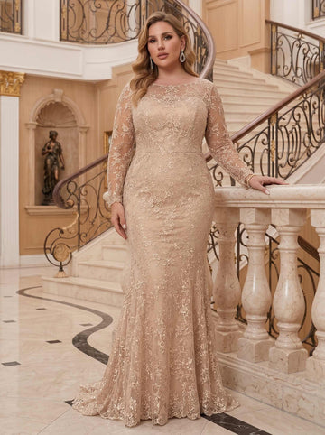 Trumpet/Mermaid Scoop Chiffon Plus Size Mother of the Bride Dresses Lace Embroidery Floor-Length