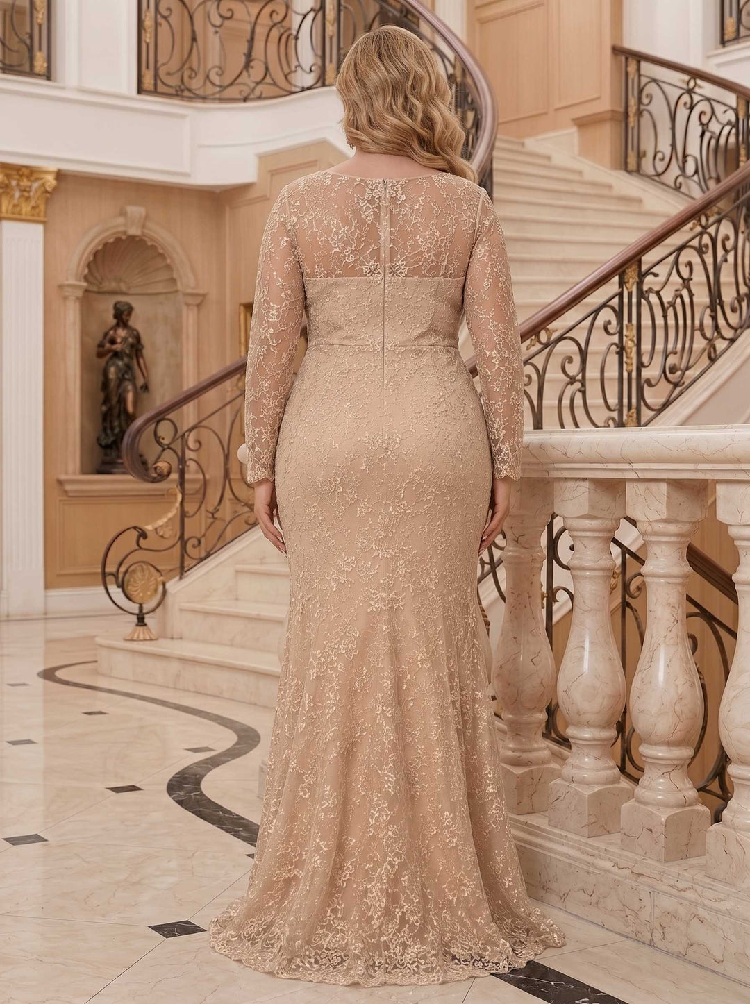 Trumpet/Mermaid Scoop Chiffon Plus Size Mother of the Bride Dresses Lace Embroidery Floor-Length